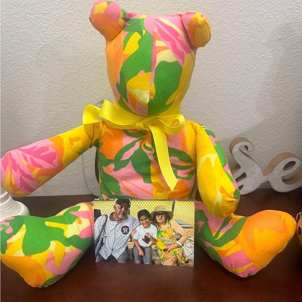 This was my mother’s dress we made into a memory bear!
